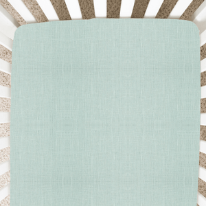 light blue crib sheet